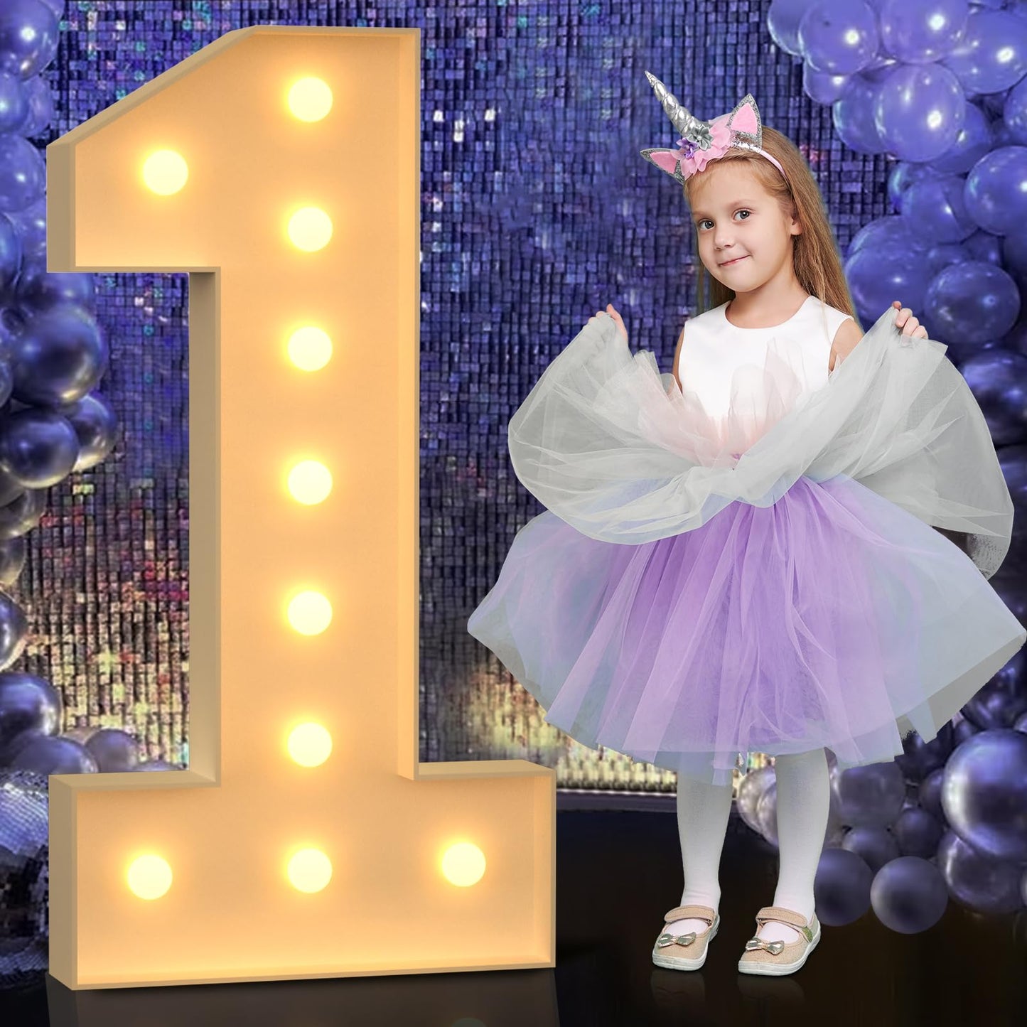 4Ft Light Up Numbers, Large Marquee Numbers 1 For 21St 1St Birthday Decorations For Boy Girl, Giant Light Up Numbers For Party A