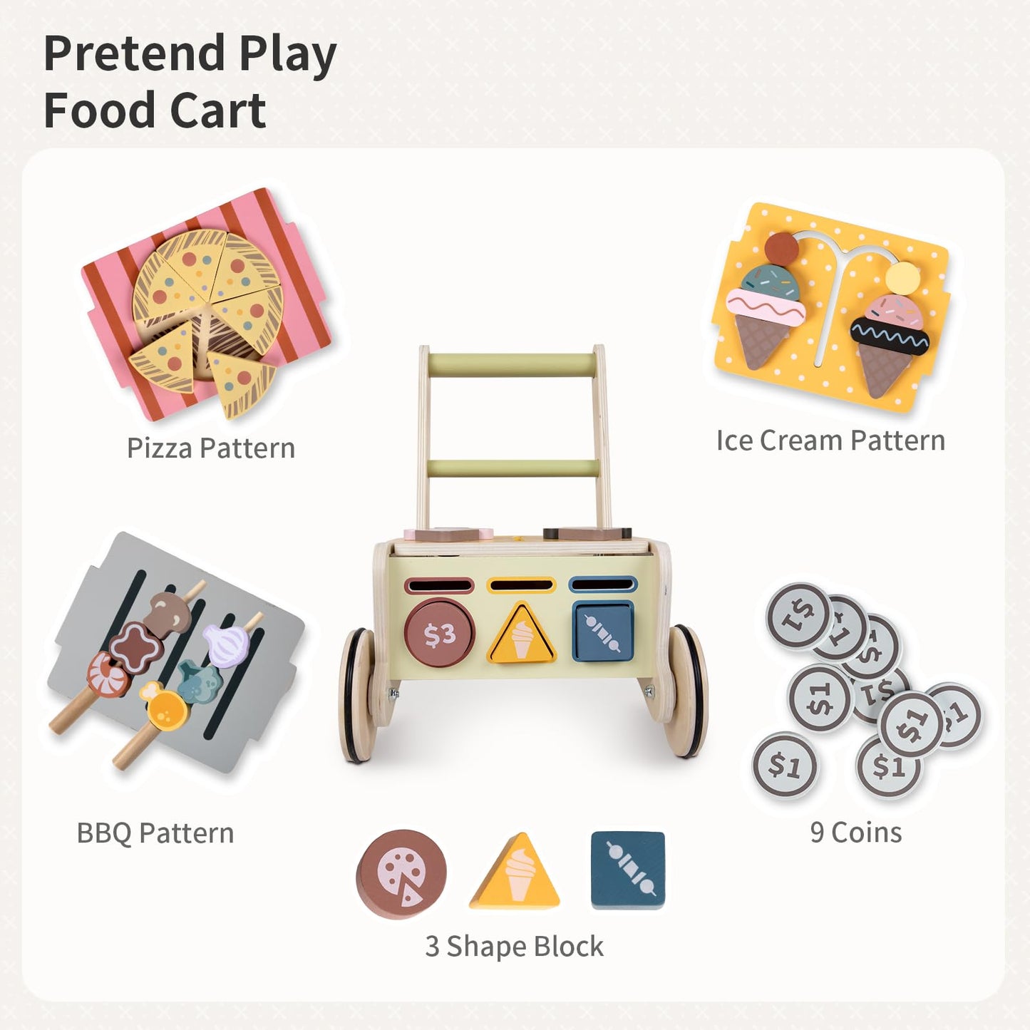 Lol-Fun Wooden Baby Walker With Wheels, Baby Push Walker For Baby Girl And Boy 12 Months, Walking Push Toys 1 Year Old Girl Boy Gifts