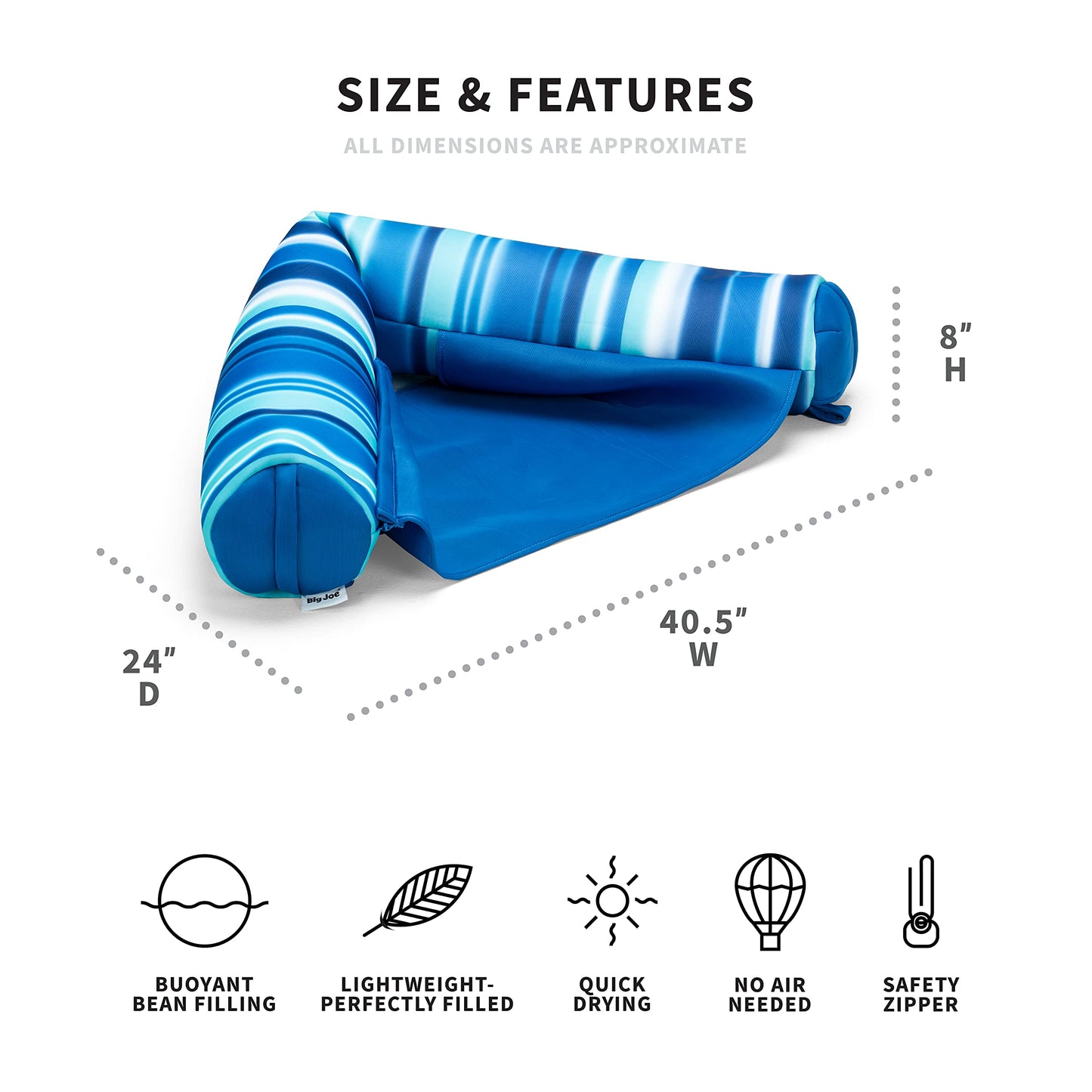Big Joe Noodle Sling No Inflation Needed Pool Seat With Armrests, Blurred Blue Double Sided Mesh, Quick Draining Fabric, 3 Feet