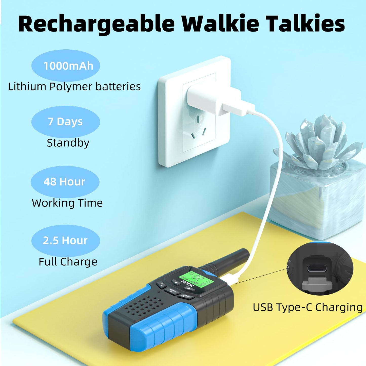 Kids Walkie Talkies Rechargeable 3 Pack,Long Range Walky Talky For Family Games Outdoor Hiking Camping,Mini Small Walkie Talkie
