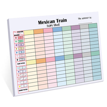 Halloscume 1 Pack 60 Sheets Mexican Train Score Pads Colorful Chicken Foot Dominoes Game Scorepad mature-themed Mexican Train Score Sheet Scoreboard Paper Record Clearly for Family Christmas (6.7 x 5 Inches)