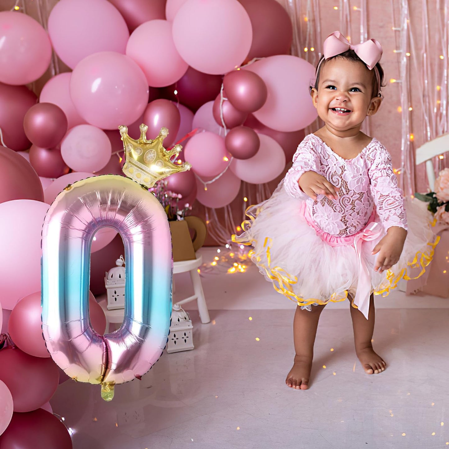 0 Number Balloon Rainbow 40 Inch Big Foil Crown Helium 0Th Balloons For 0 Year Old Boy Girl Birthday Party Decorations Wedding A