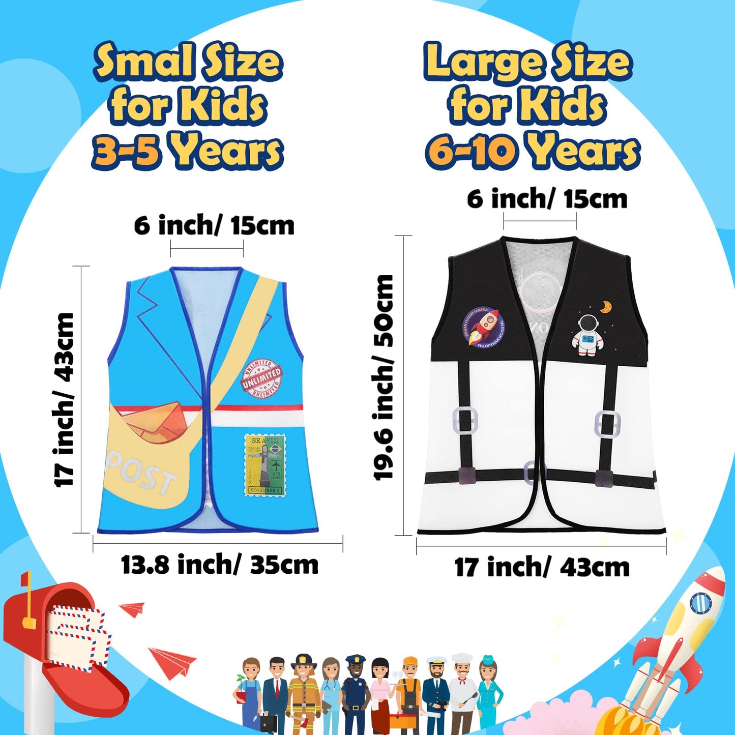 Geyoga 10 Pcs Kids Community Helper Dress Up Vest Career Cosplay Cloth Toddlers Occupation Pretend Play Costume (6-10 Years)