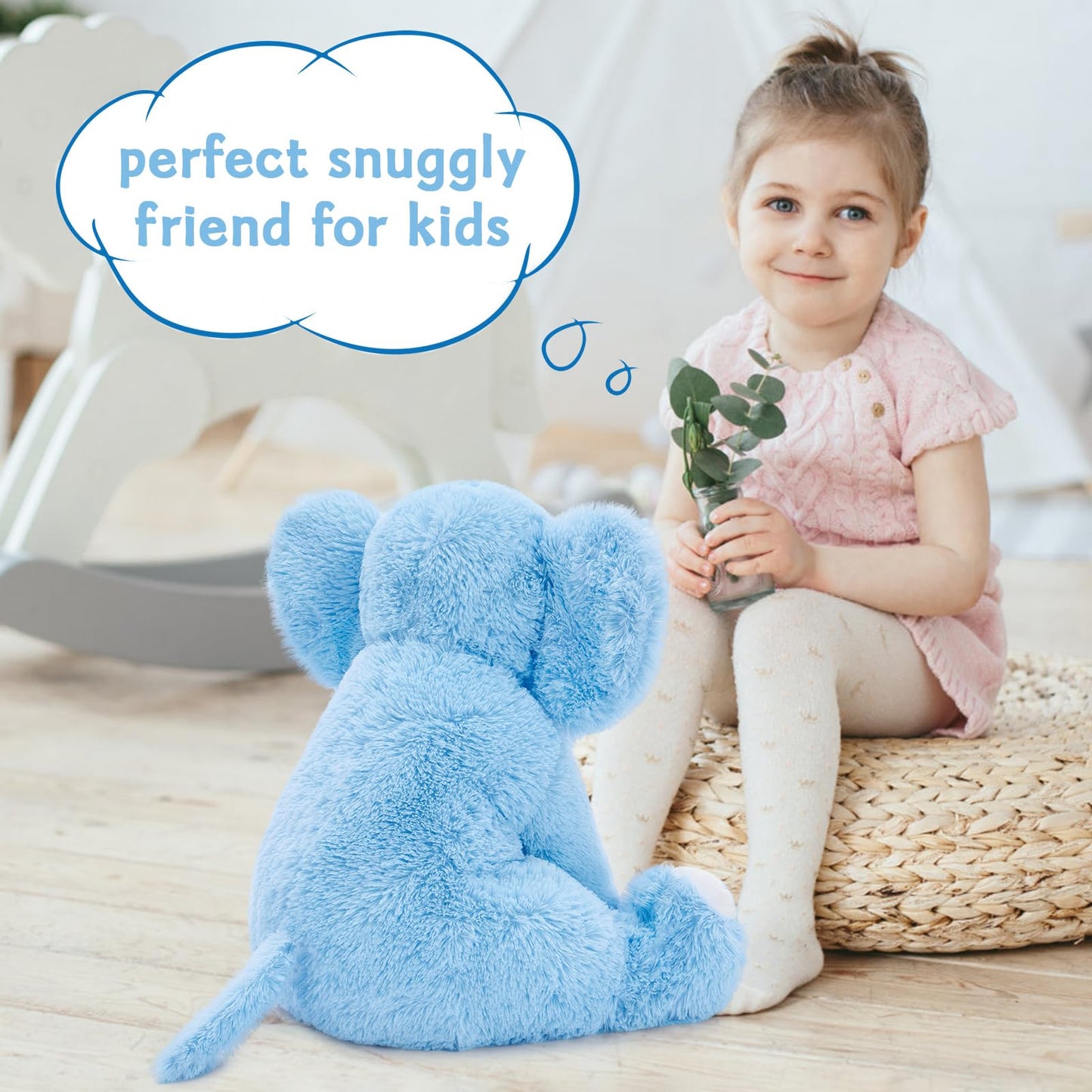 MorisMos Blue Elephant Plush Toy - Soft Stuffed Animal, 19 Inches, Ideal for Girls and Boys