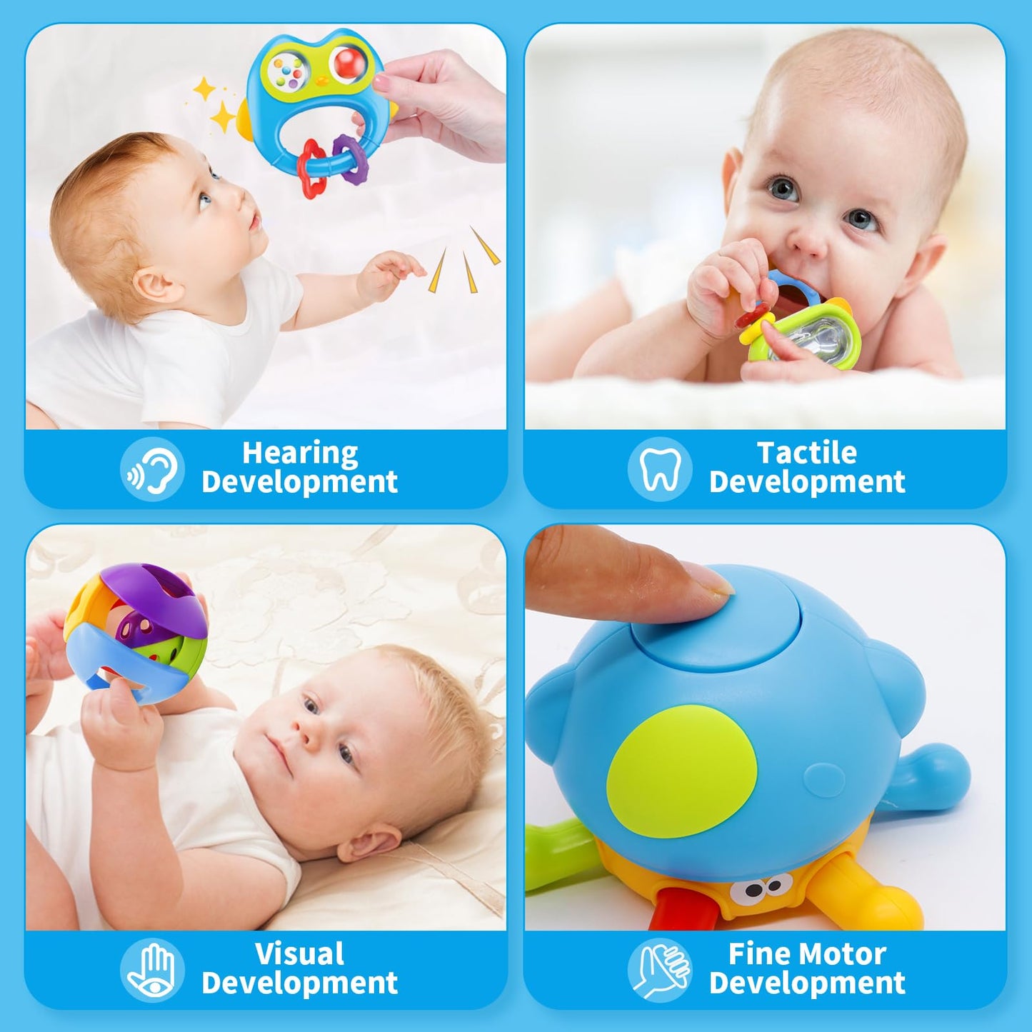 Moontoy 7Pcs Baby Rattles Toy Set, Baby Toys 0-6 Months Infant Toys 6-12 Months Teethers For Babies 3-6 Months Baby Stocking Stuffers, Sensory Teething Toys 0 1 2 3 4 5 6 Month Newborn Boy Girl Gifts