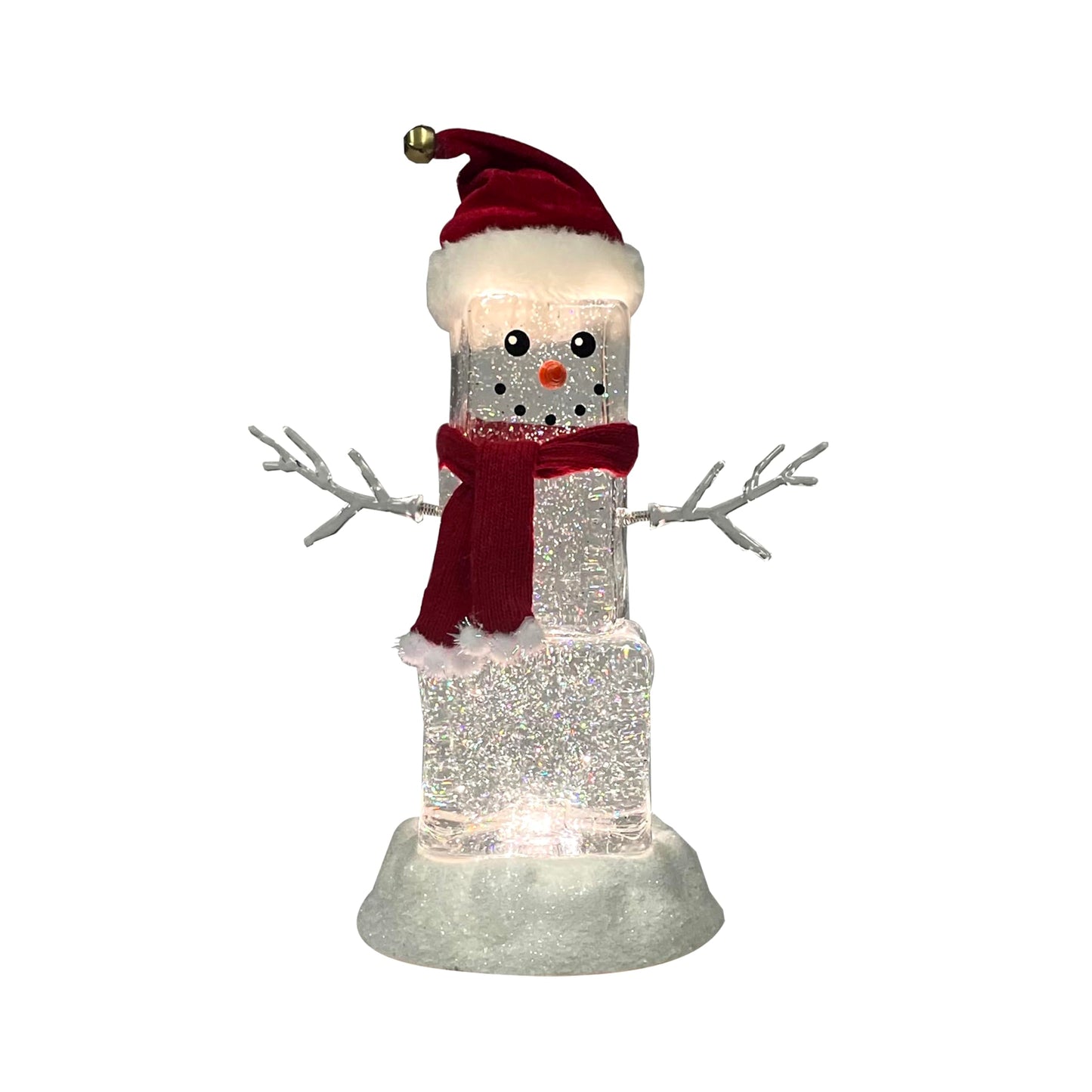 MOMENTS IN TIME 11.3H Acrylic Ice Cube Snowman - LED Lights, Water Spinning Glitter, Battery Operated