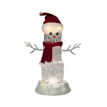 MOMENTS IN TIME 11.3H Acrylic Ice Cube Snowman - LED Lights, Water Spinning Glitter, Battery Operated