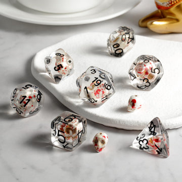 Blood Spot Skull D&D Dice, DNDND Skull Resin Dice Set with Velvet Pouch for Dungeons and Dragons DND Role Playing Games and Tabl