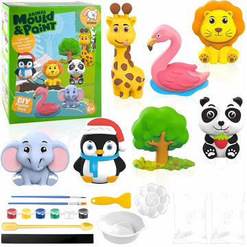 Storio Toys Diy Mould & Paint Craft Kit - Animal Kingdom Kids Diy Craft For 5 Years Plaster Figurine Set With Pigments Palette &
