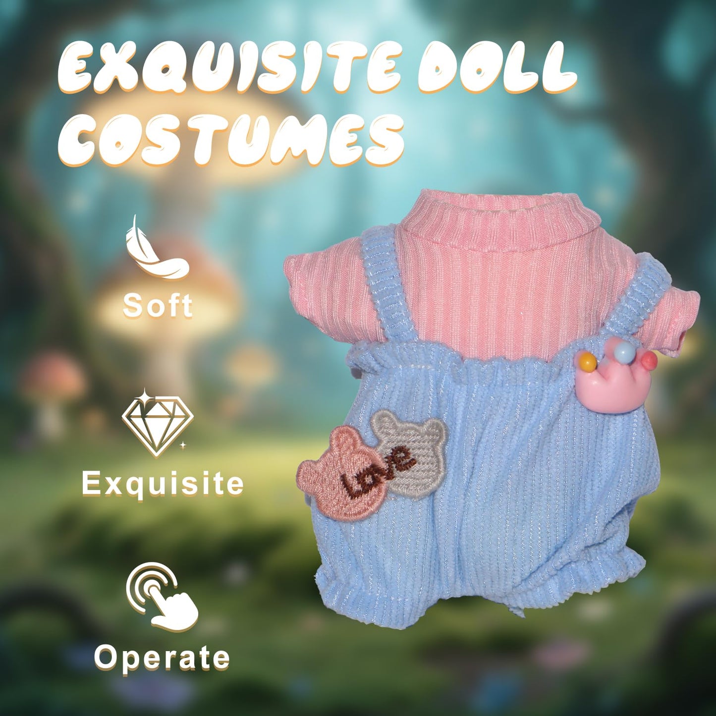 17cm Doll Clothes  17cm Clothes Skirt Set  2 Piece Colorful T-Shirt+ with Overalls or Skirt Outfit enhanced Fashion Cute Doll Accessories(NO Doll)(Style D)