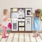 Costzon Kids Kitchen Playset, Wooden Pretend Cooking Kitchen Toy With Realistic Sounds & Light, Range Hood, Microwave, Ice Maker