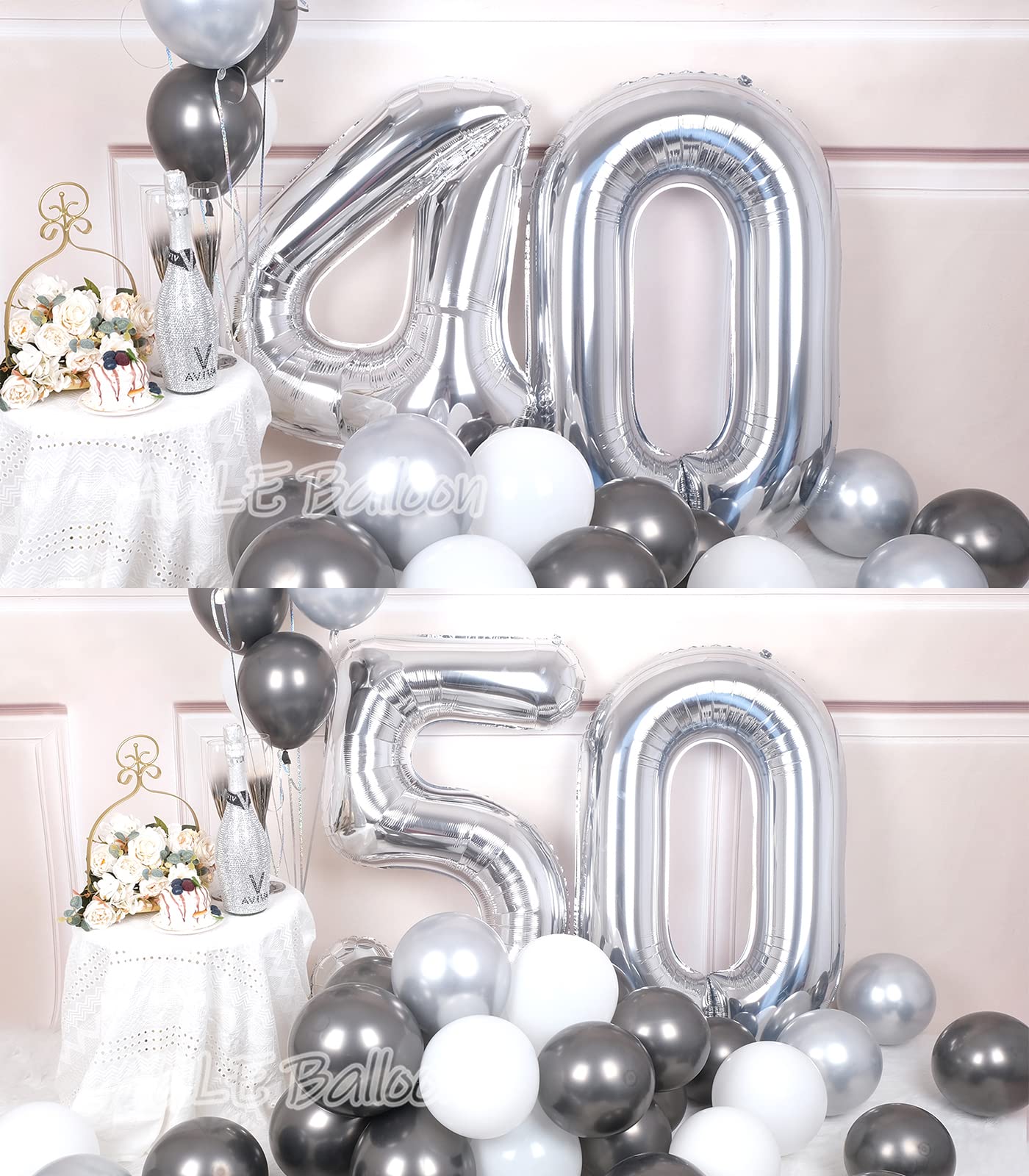 Aule 40 Inch Big Silver 0 Balloon Number Large Foil Helium Number Balloons 0-9 Jumbo Giant Happy 0Th Birthday Party Decorations