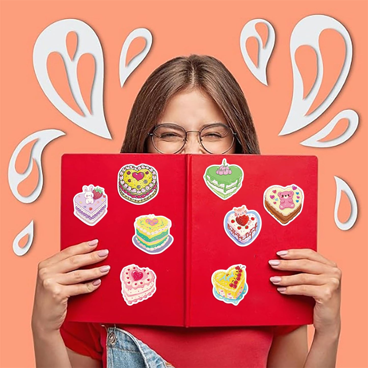 50Pcs Birthday Cake Stickers Cartoon Heart Shaped Cake Stickers Kawaii Love Aesthetic Vinyl Waterproof Sticker For Laptop,Guitar