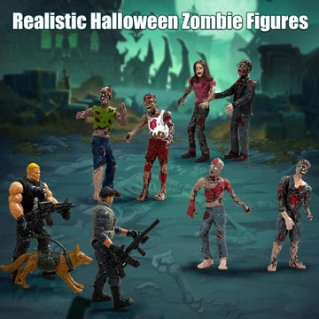 Baimiby 6 Army Men VS 6 Zombie Action Figures  Realistic Military Playset with  2 Dog Figures  Halloween for Boys 4-7 (14PCS)