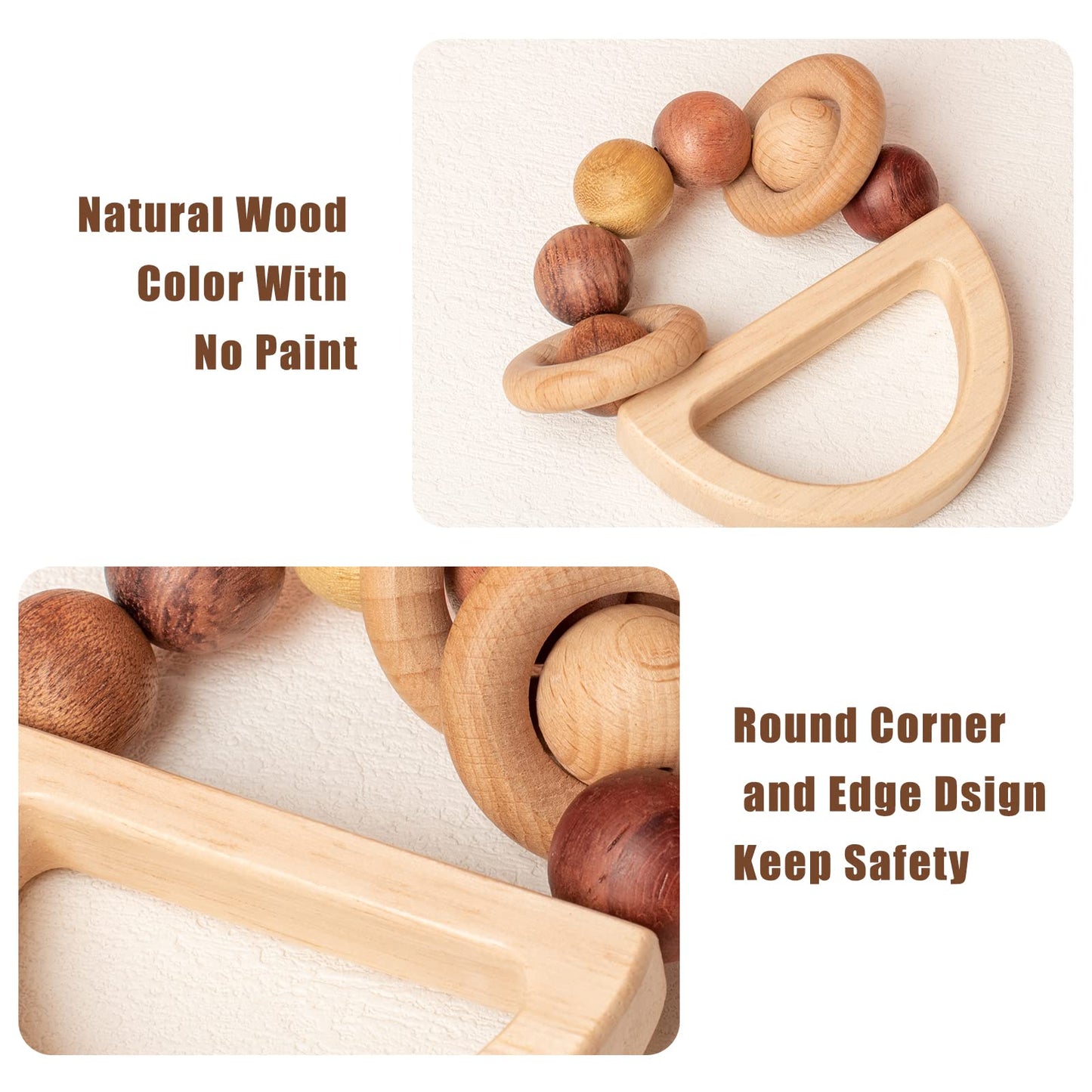 Busy Edition Wooden Baby Rattles for 0-6 Months, Montessori Color Rings for Newborns and Toddlers, 1 Pcs Wood Toy