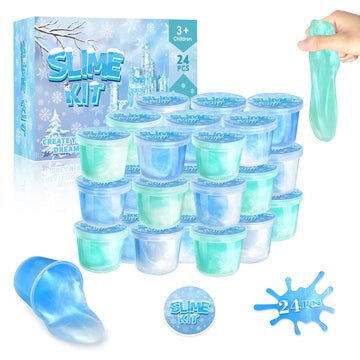 24 Pack Frozen Slime Party Favors For Kids Ice Slime Cup Snowflake Putty Toy Christmas Easter Birthday Goodie Bag Stuffer Classr
