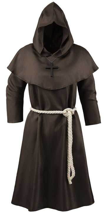 Knelor Kids Medieval Friar Monk Hooded Robe Renaissance Priest Hooded Robe Cloak Halloween Cosplay Costume