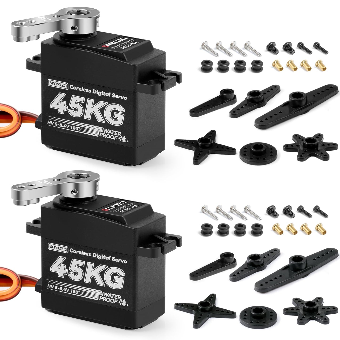 Smraza 45KG Coreless Servo Motor High Torque Steering: 2pcs 8.4V Waterproof Servo Digital Full Metal Gear Servo for RC 1/10 1/8