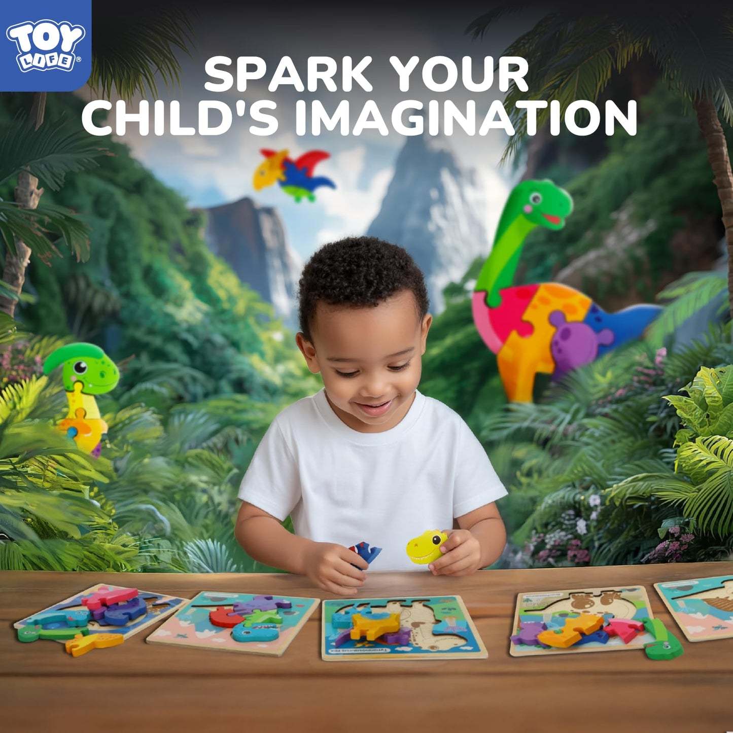 Toy Life Wooden Puzzles For Toddlers 2-4, 6 Pack Dinosaurs Puzzles For Toddler 1-3, Kids Montessori Toys For 1 2 3 Year Old, Edu