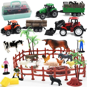 Farm Animals Figures Playset, 40 Pcs Farm Toy Tractor With Plastic Farm Animals Figurines, Farmer And Fence Farm Playset, Farm Figures Farmer Truck Toy With Trailer For Kids Boys Girls Toddlers 3+