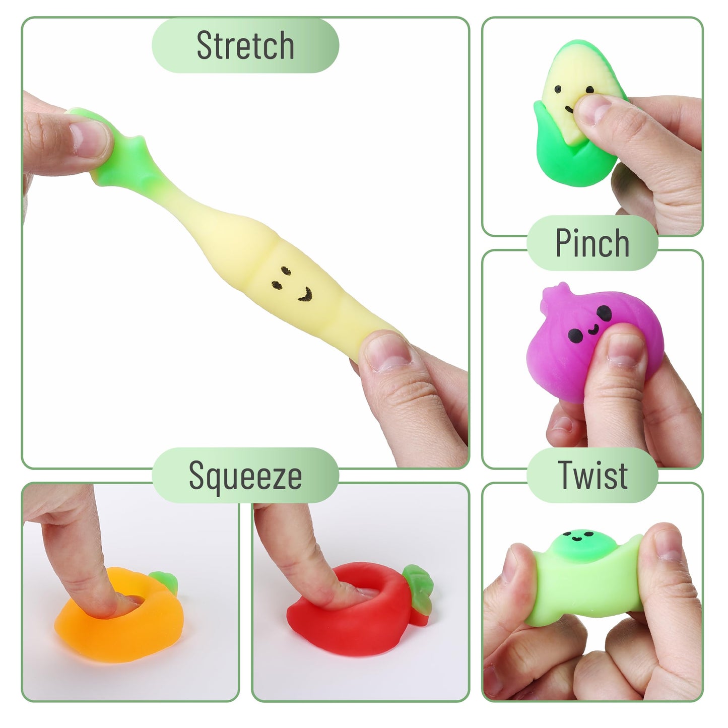 Mr. Pen Squishy Toys for Kids, 12 Pack Silicone Mini Squishies, Fidget Toys, Easter Egg Fillers, Color: Vegetable