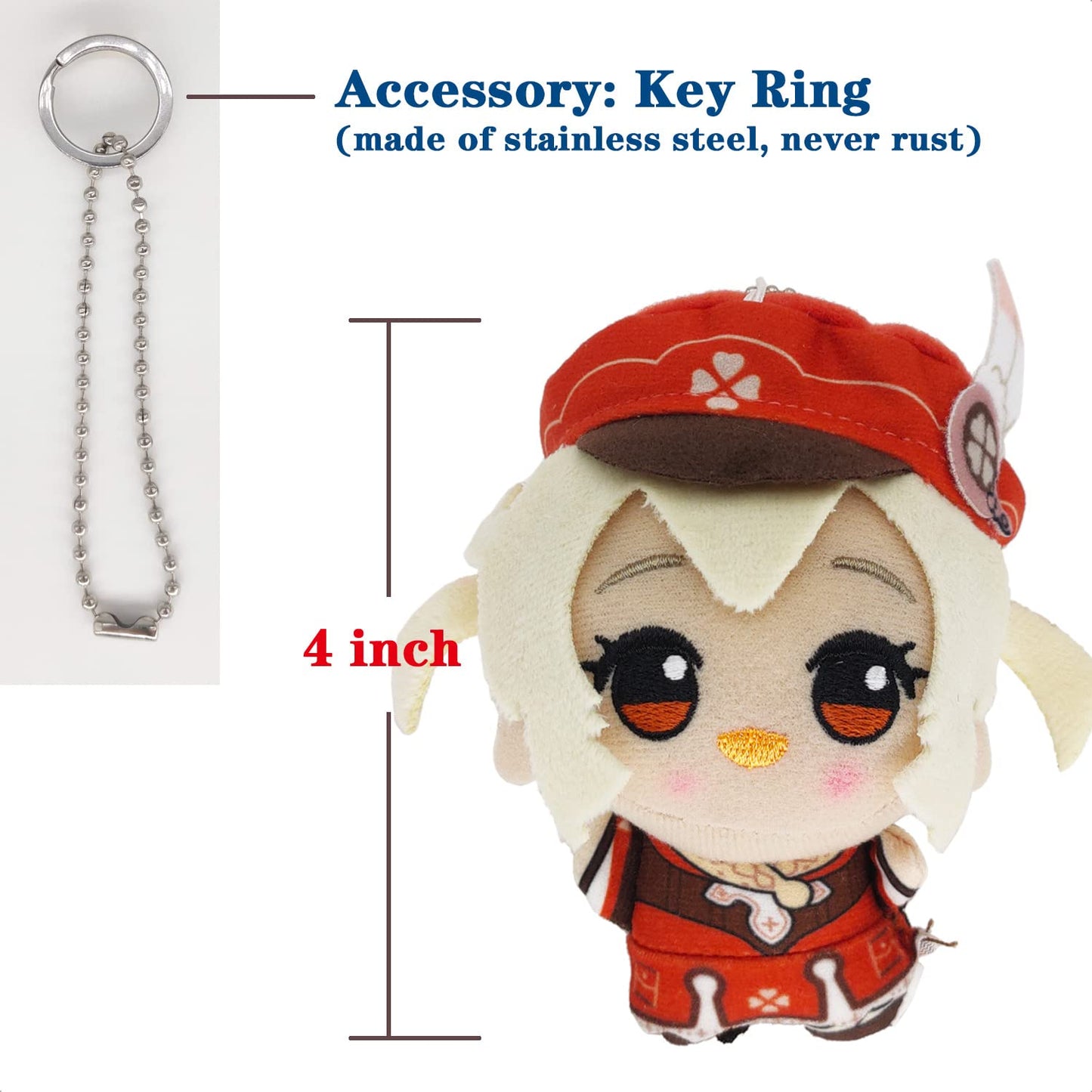 Kooliya Small Size Genshin Impact Figure Plush Doll - Klee (4 Inch), Keychain Anime Figure Soft Stuffed Gift For Game Fans (Klee