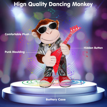 Swtoipig Dancing Monkey Plush Toy, Stuffed Toys, Dancing Singing, Body Shaking, And Guitar Shaking, Punk Molding, One Button Con