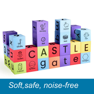 Bohs Foam Learning Blocks - Number,Alphabet,Shapes,Sight Words - Quiet,Safe And Soft Stacking Toys For Toddlers,30Pcs