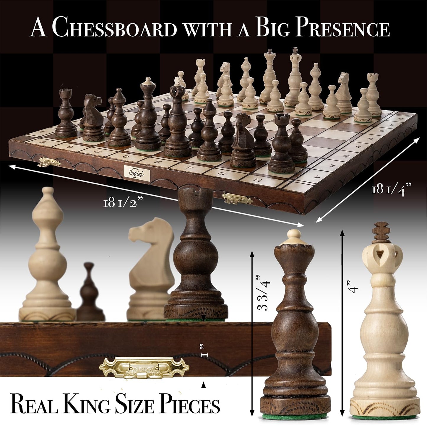 Wegiel Luxury Wooden Chess Set - 18 Inch Handcrafted Beech & Birch - Unique Folding Design, Color: Legate