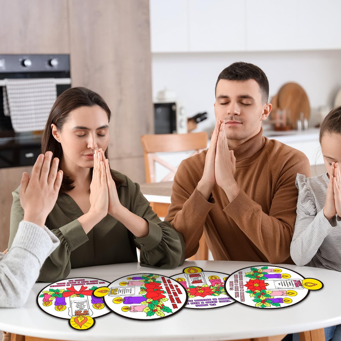 Hollowfly 12 Sets Color Your Own Advent Wreath Crafts DIY Advent Candle Scene with Joy Christ Peace Love Hope Crafts Religious C