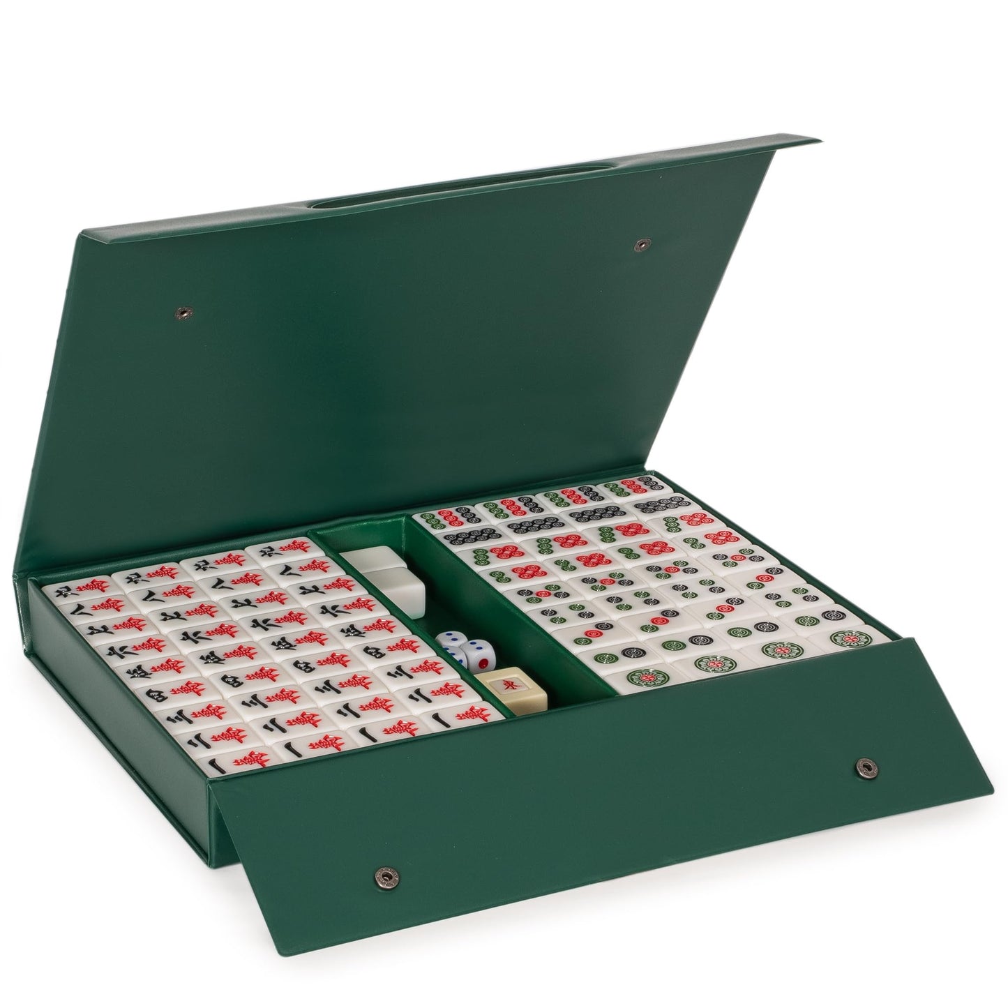 Yellow Mountain Imports Emerald Weave Chinese Mahjong Set, With 146 Large 1.6-Inch Tiles, Green Vinyl Case, Wind Indicator And D