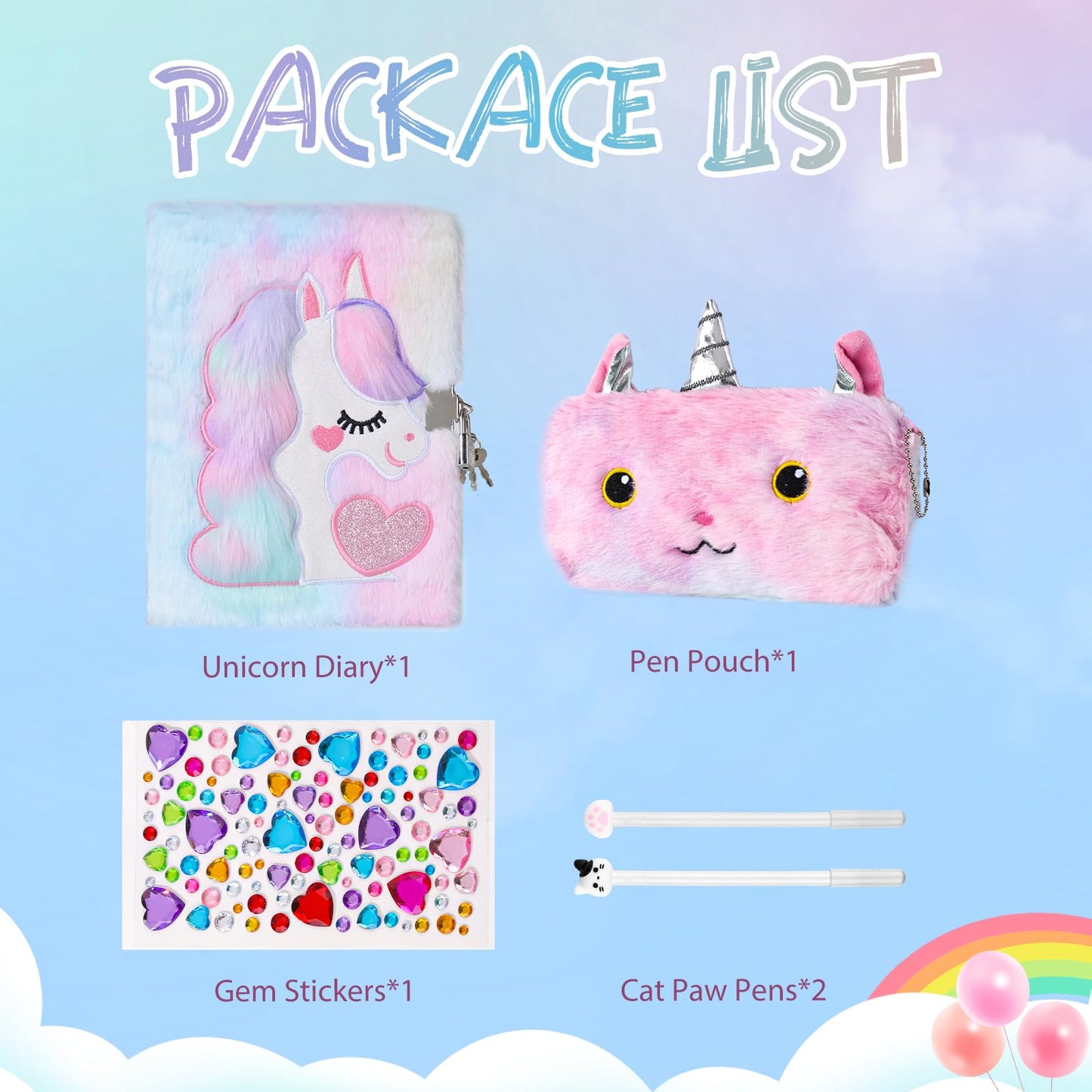 Unicorn Gifts for Girls Age 8-12 Years Old  Diary with Lock Birthday Gift Set for Kids Teens  Unicorn Toys with Pen Pouch Cat Paw Pen for Christmas