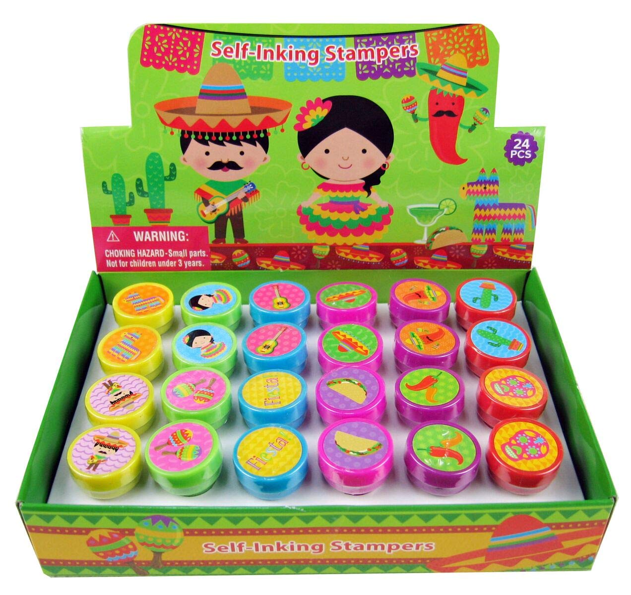 Tiny Mills 24 Pcs Fiesta Stampers for Kids, Birthday Party Favors, Pinata Fillers, Goody Bag Filler Treats, Classroom Rewards, C