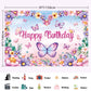 LDWLYW Butterfly Birthday Backdrop Butterfly Happy Birthday Banner for Women Kids Girl Pink Purple Butterfly Birthday Party Deco