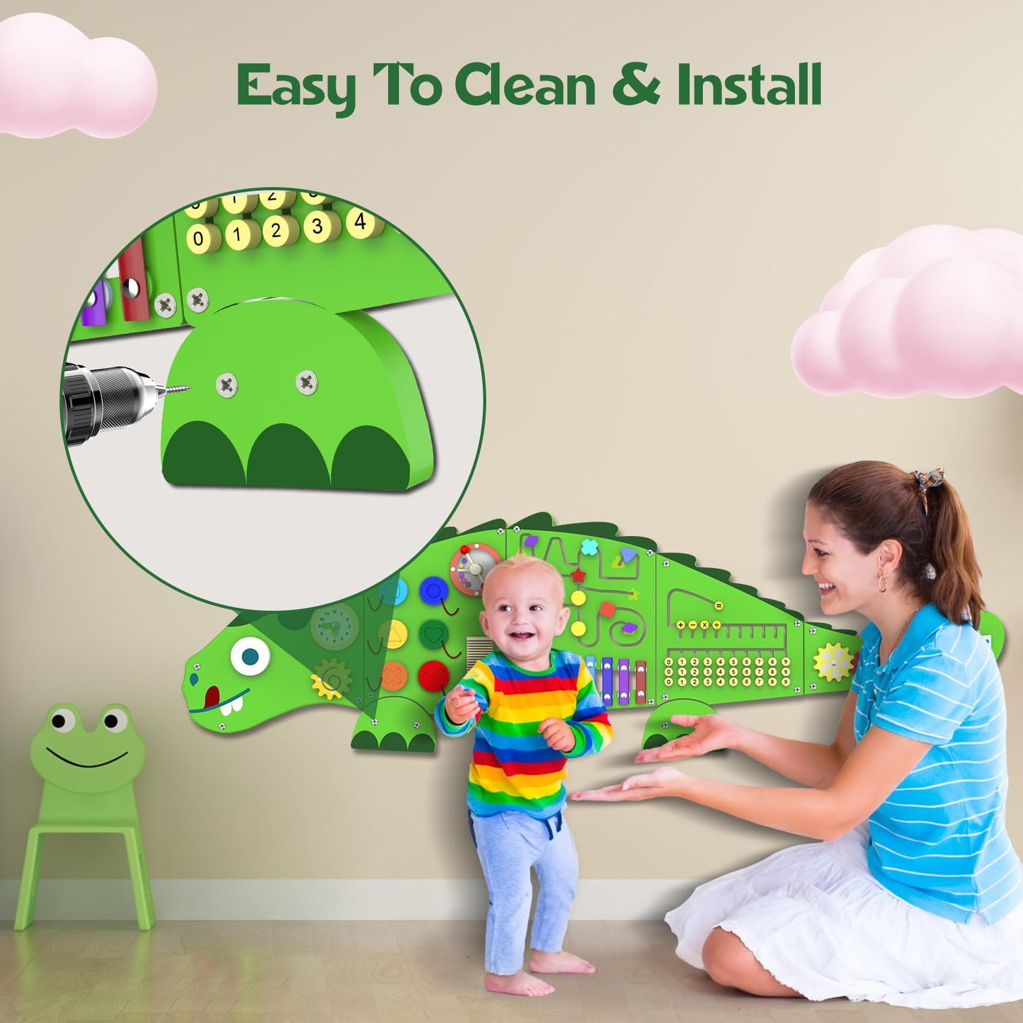 Activity Wall Panels Toys For Toddlers: Sensory Wall Toys Dinosaur Busy Board - Montessori Learning Activity Center Children'S D