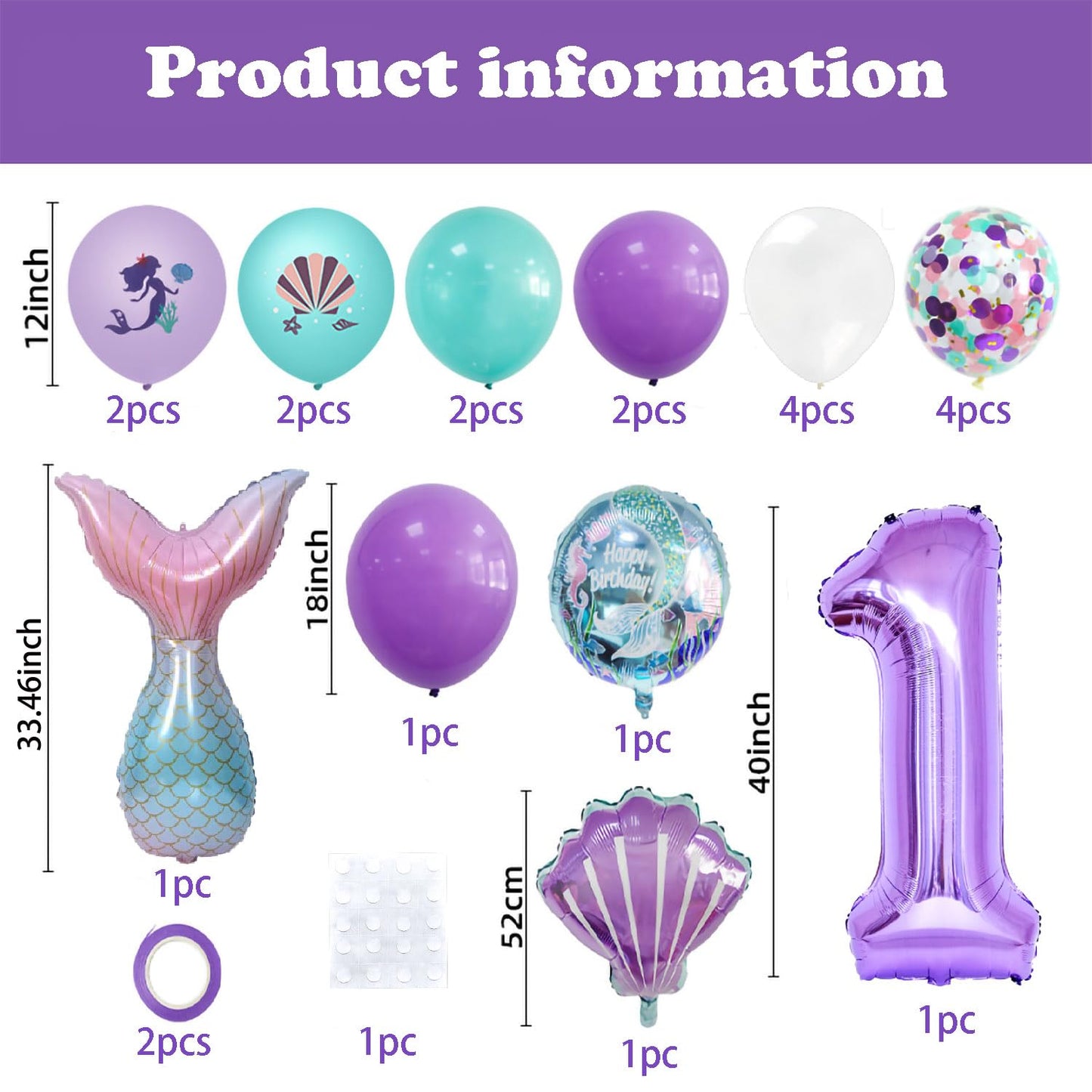 40 Inch Purple Number 1 Balloon,Giant Large Number 1 Balloon,1Th Birthday Mermaid Balloons,Children'S Birthday Party Baby Shower