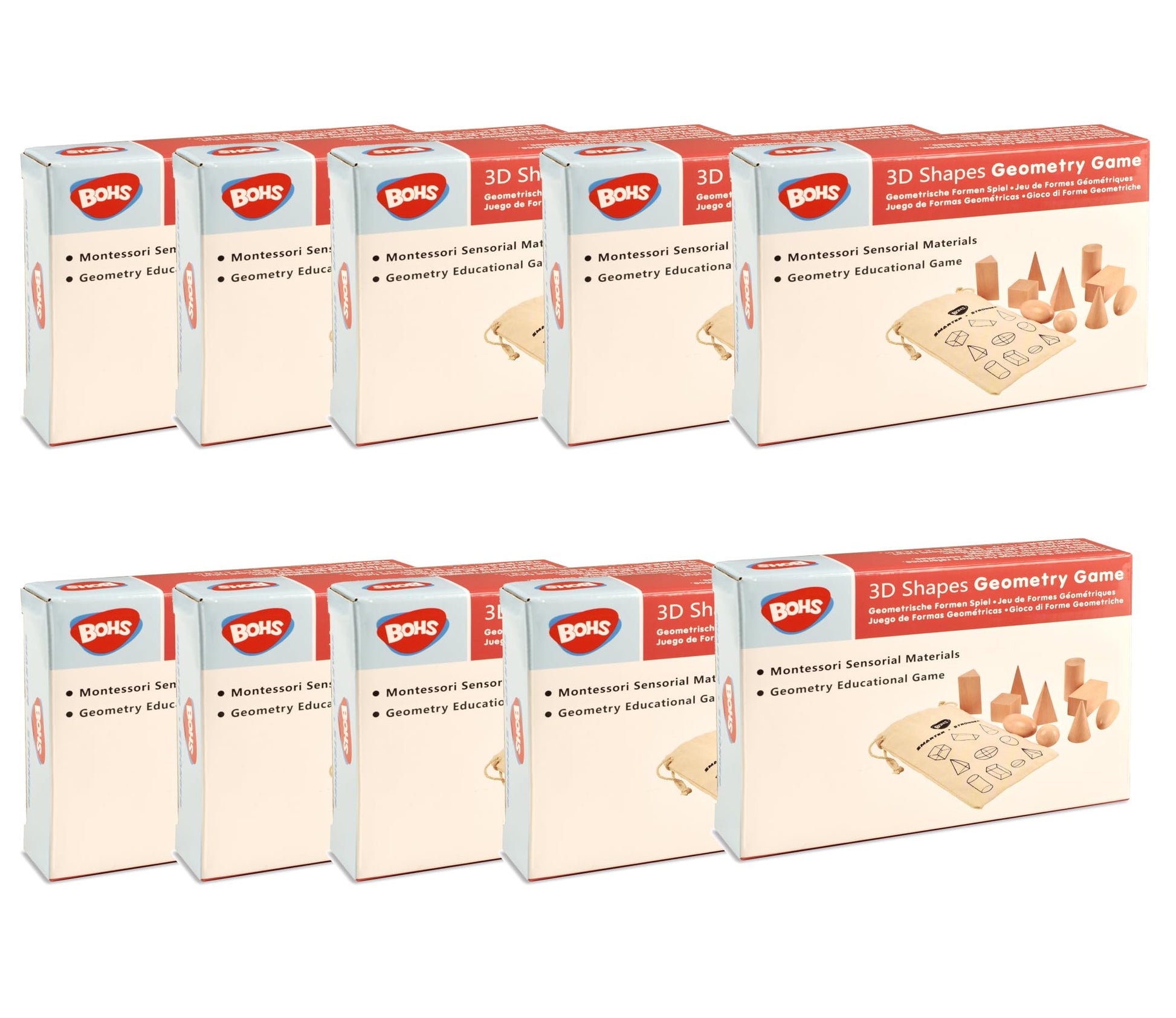 BOHS Geometric Solids Guess Game - 3D Shapes Miniature Set -Wooden Montessori Toys - Ages 3 and Up