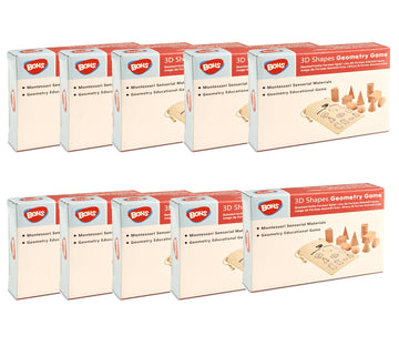 BOHS Geometric Solids Guess Game - 3D Shapes Miniature Set -Wooden Montessori Toys - Ages 3 and Up