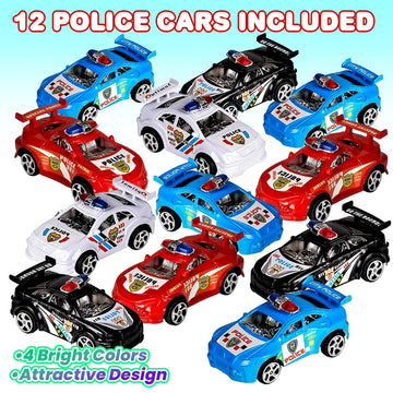 ArtCreativity Pullback Mini Police Toy Cars for Kids, Set of 12, Pull Back Racers in Assorted Colors, Police Birthday Party Favo