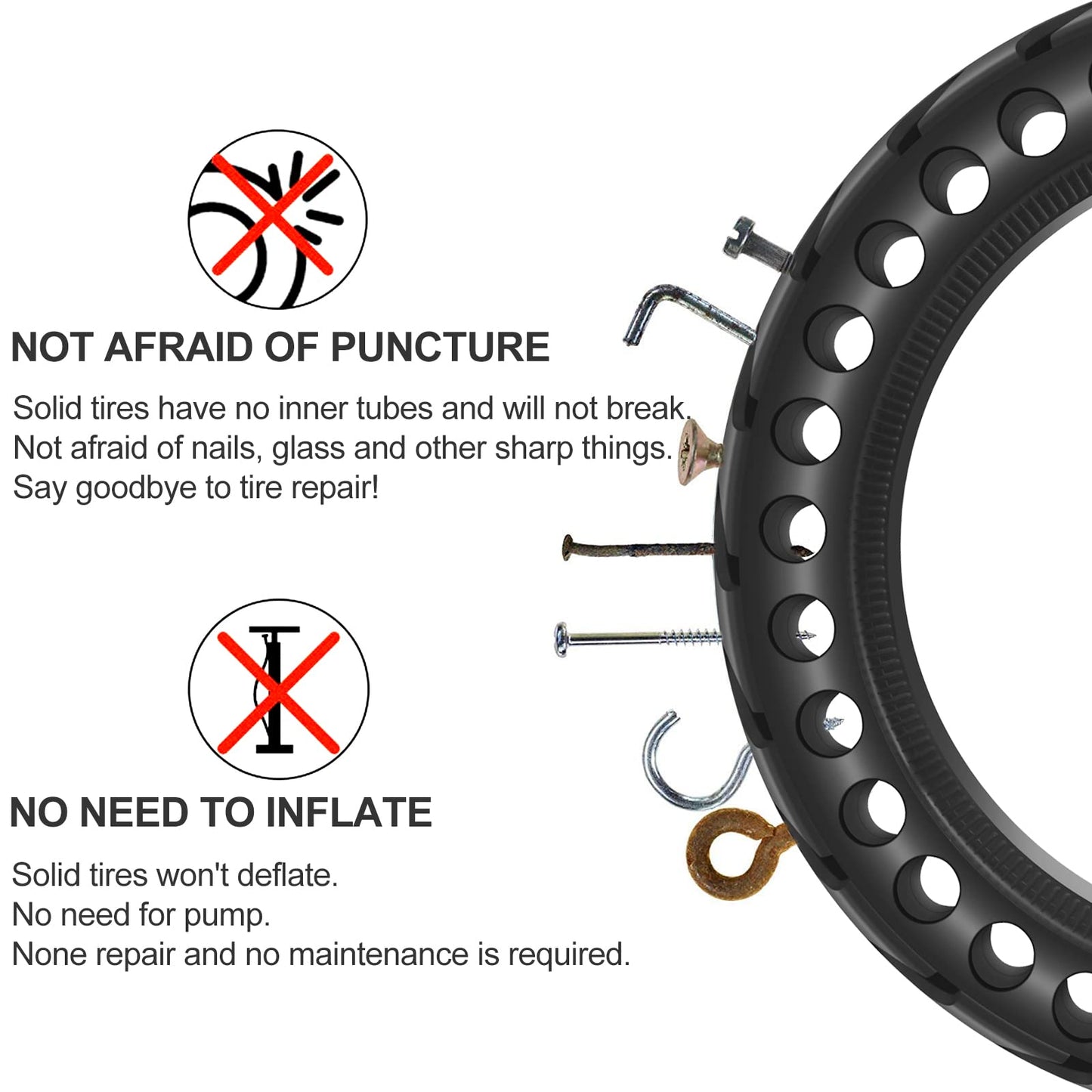 BANGTING Solid Tires for Electric Scooter - 8.5x2 inch Rubber, Black (1PCS) - Compatible with Gotrax GXL V2, Xiaomi Pro 2, M365,