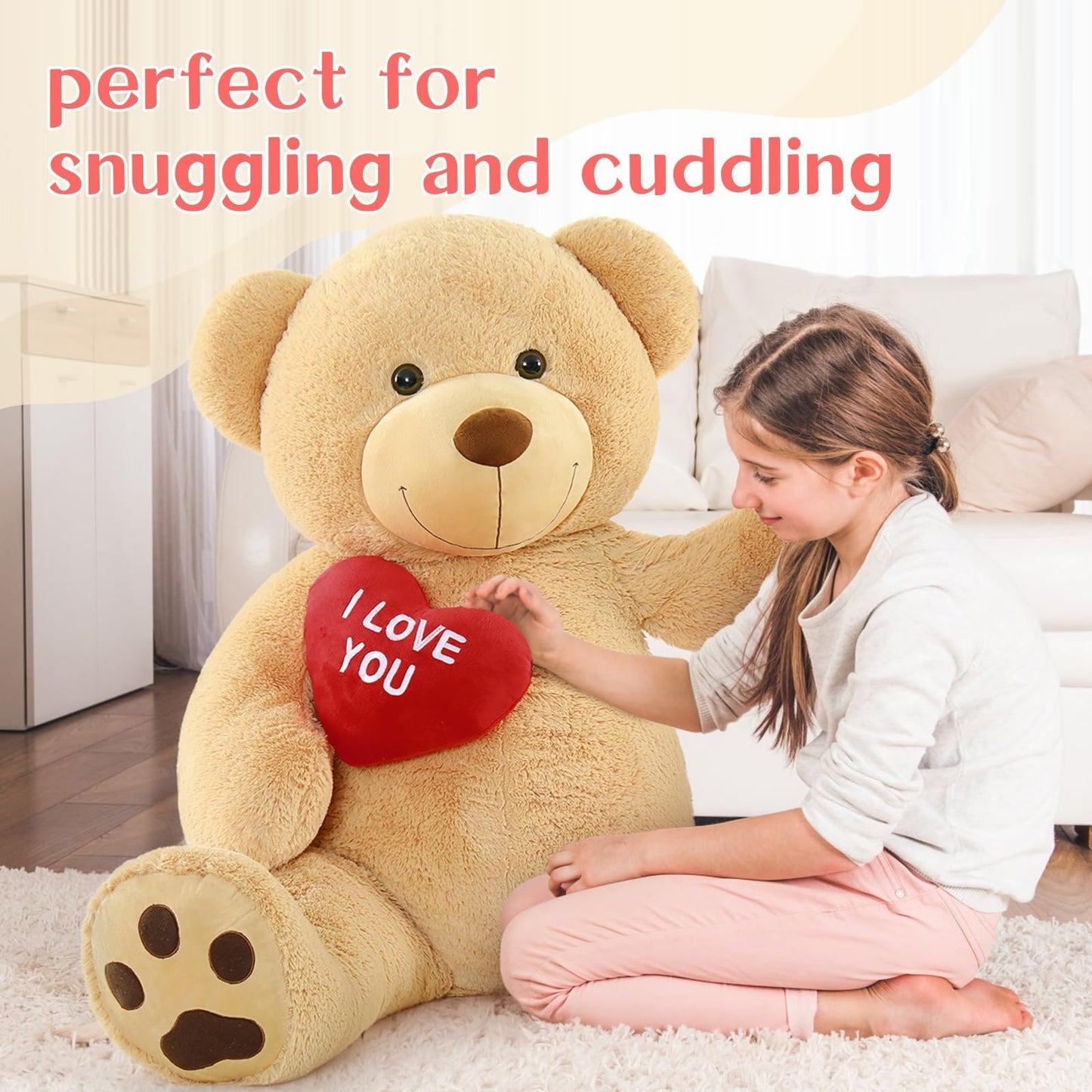 BENINY Giant Teddy Bear 36" - Brown Fluffy Stuffed Animal with "I Love You" Embroidery - Perfect for Valentine's Day Gifts