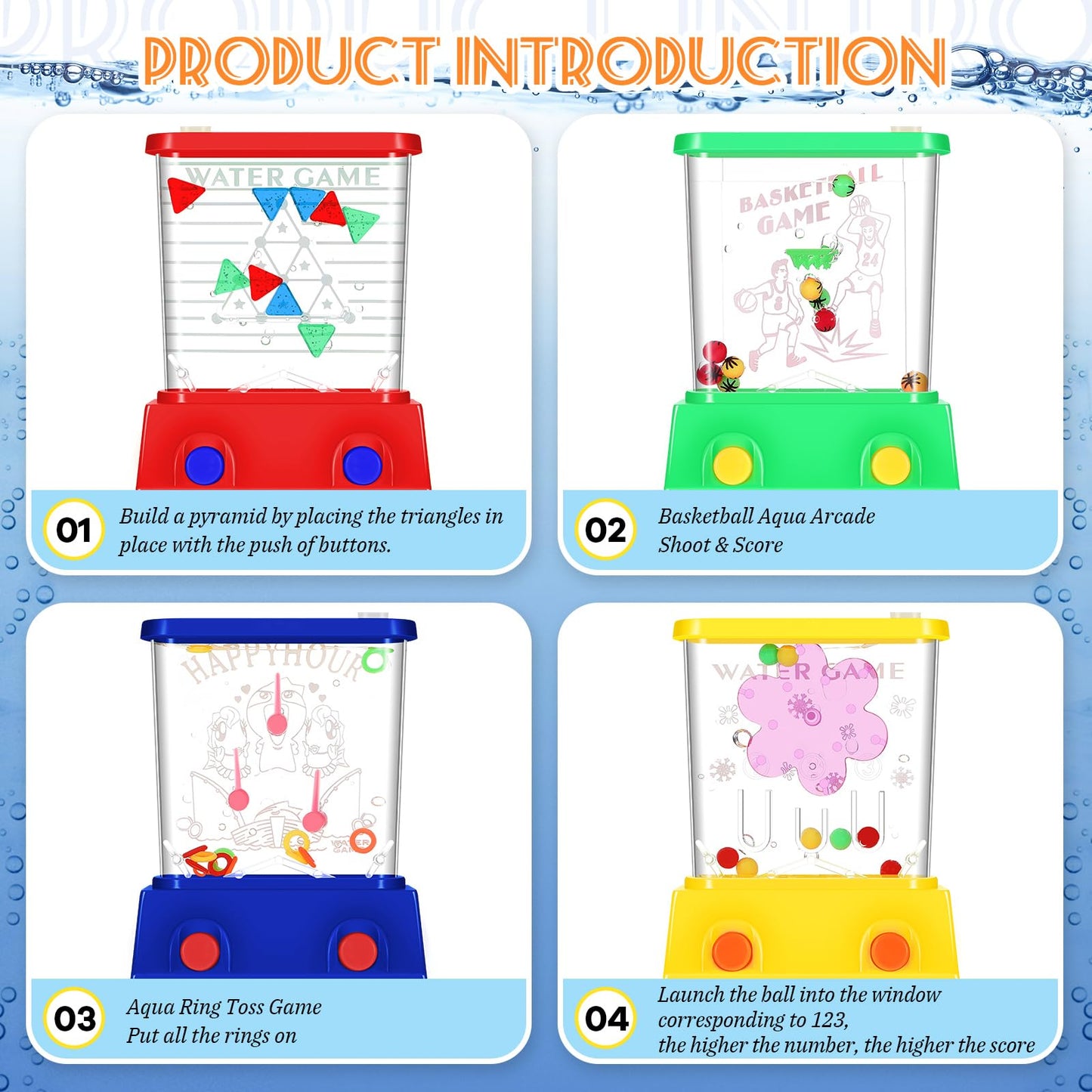 Sumind 6 Pieces Aqua Rings Handheld Water Game Mini Retro 80s 90s Games for Kids Christmas Stocking Stuffers Birthday Return Gifts Classroom Rewards Bulk(Stylish Style)