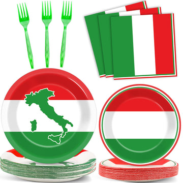 100 Pcs Italian Flag Plates And Napkins Party Supplies Italy Flag Party Tableware Set Italian Flag Red White And Green Party Dec