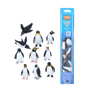 WILD REPUBLIC Penguin Figurines Tube, 10-Piece Set, Plastic, Black, Includes Emperor, Gentoo, Chinstrap, Adelie, Rockhopper Penguins