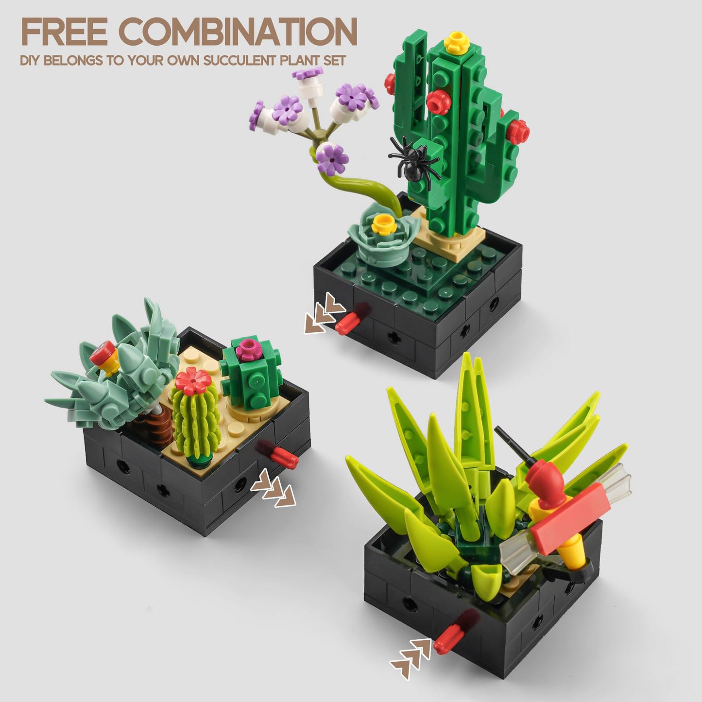 Succulents Flowers Botanical Collection Building Sets Compatible with Lego Sets for mature-themed  Tiny Succulent Flower Plant Home Office D?cor  Mother's Day Birthday Gifts for Girls Women Flower-Lovers