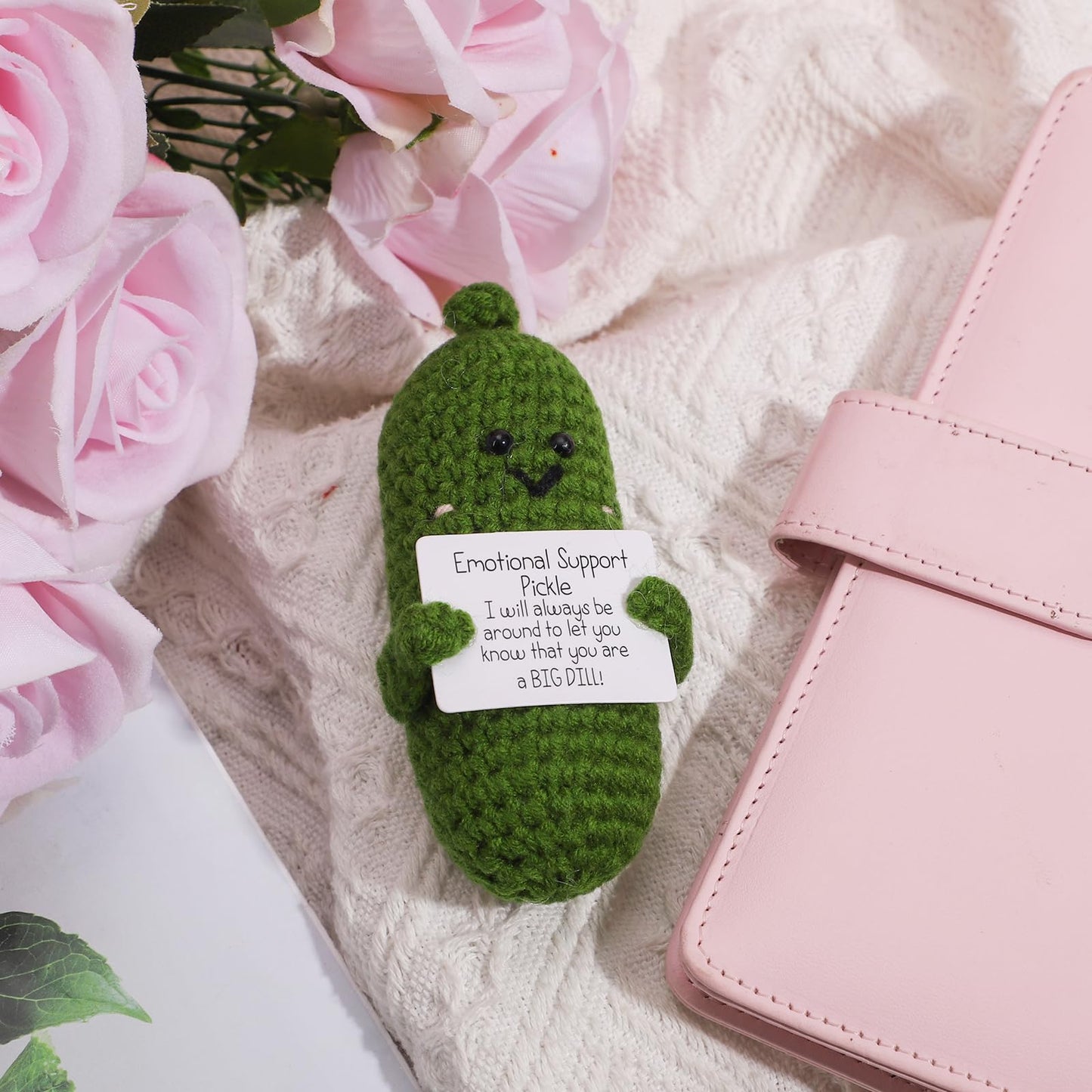 Nqeuepn Handmade Emotional Support Pickled Cucumber Gift, Positive Cucumber, 4.13 Inch Cute Crochet Pickle Doll Funny Pickle Toy Knitted Positive Potato For Friends Valentine'S Day Encouragement Gift