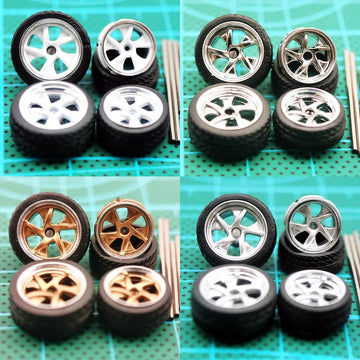 1/64 Wheels Front Small Rear Big For Muscle Cars Or Sports Cars,4 Sets/Pack,Fan Shaped Spokes,Abs Wheels With Rubber Tire Rivet