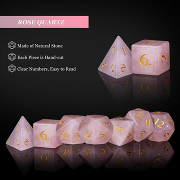 UDIXI Stone Dice Set D&D 7PCS Gemstone Dice Polyhedral DND Dice with Gift Case for Dungeons and Dragons Role Playing Games(Rose