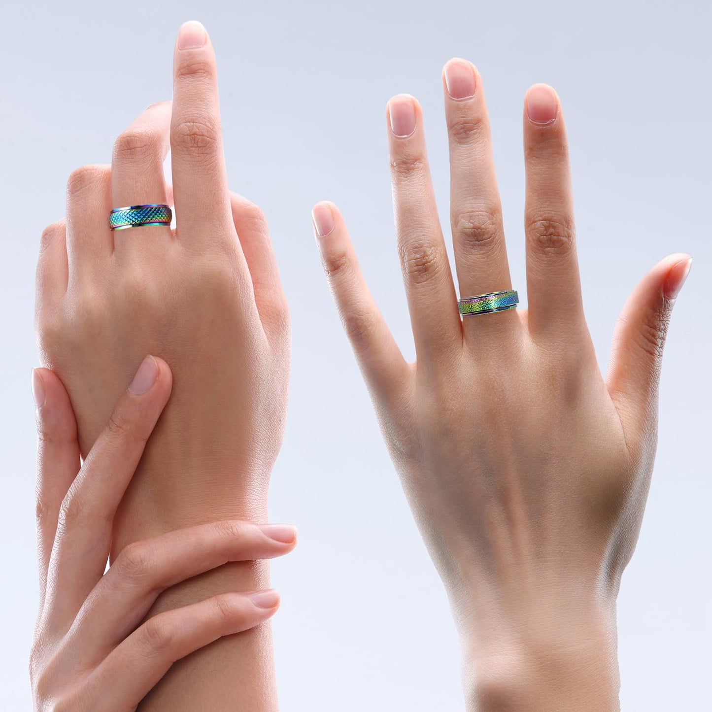 Hothink Anxiety Rings Fidget Rings For Women Spinner Rings For Teen Girls 4Pcs 6Mm Rainbow Titanium Steel Rings Size 5-11 (Rainb