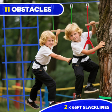 2X65Ft Ninja Warrior Obstacle Course For Kids With 12 Obstacle Course Accessories-Swings, Monkey Bars, Arm Trainers And More, Su